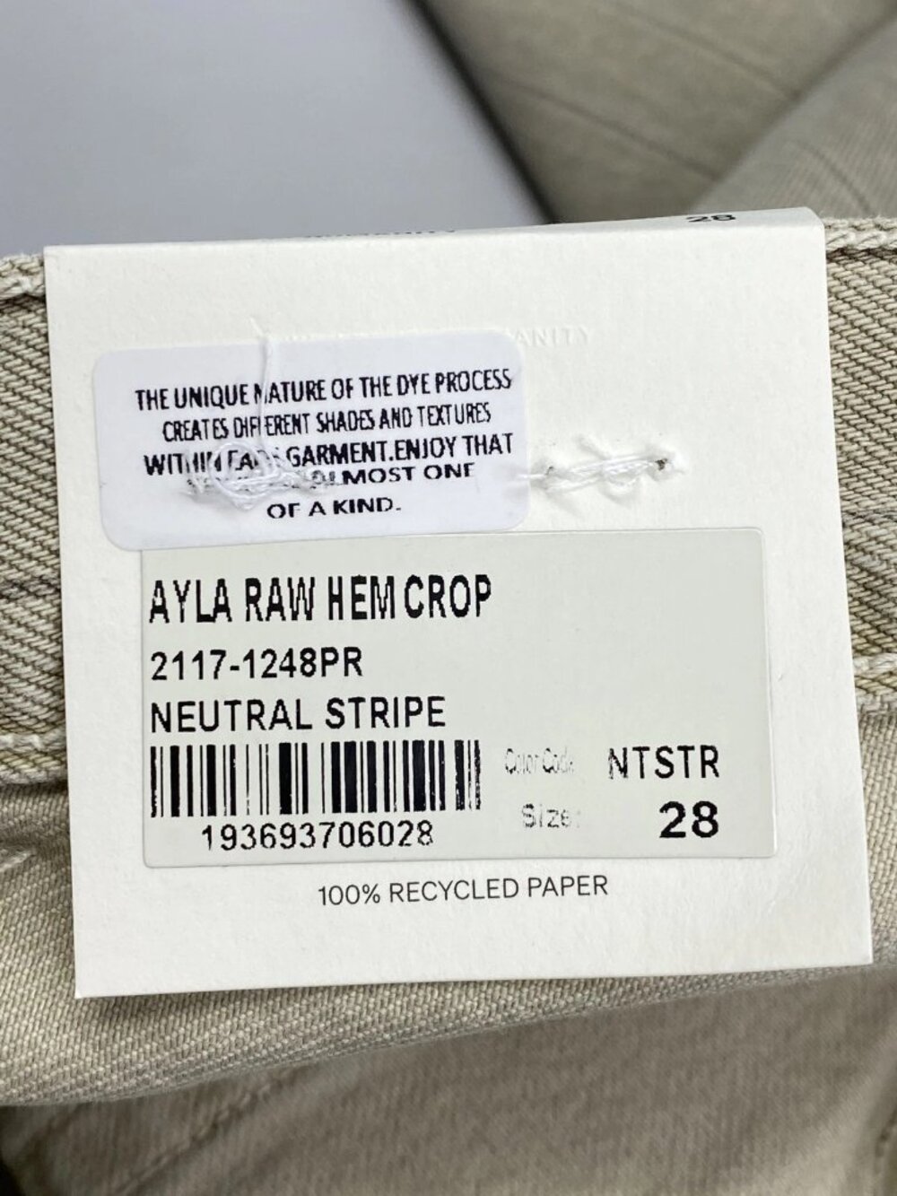 Citizens Of Humanity Womens Jean Neutral Beige Size 28 Ayla Raw Hem Crop Striped - Picture 15 of 15